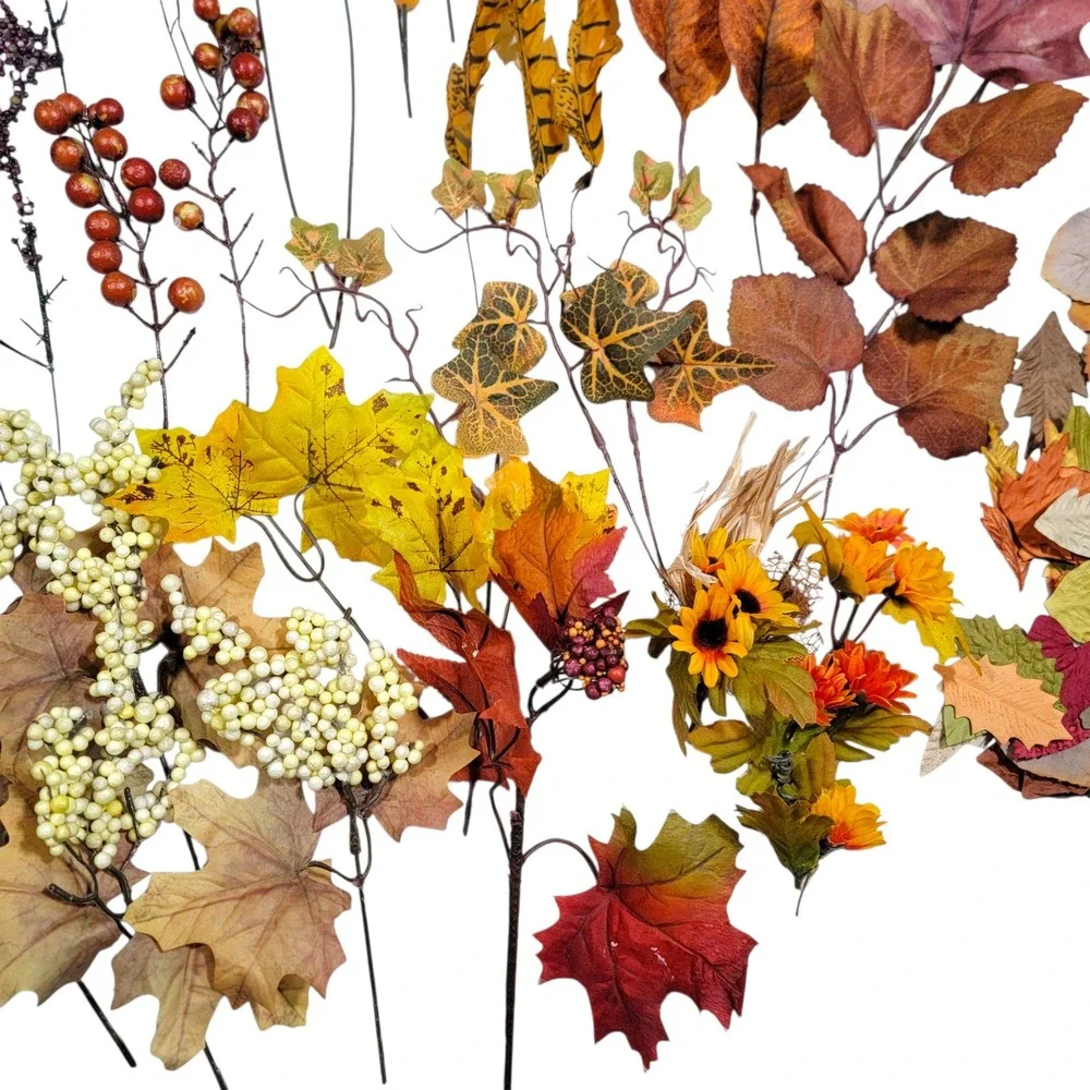 Fall Artificial Foliage Spray Stem Pick Lot 160+ Pc Leaves Autumn Harvest Crafts